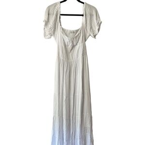 Hollister White Maxi Dress with Puff Sleeves and Peekaboo Back with Smocking